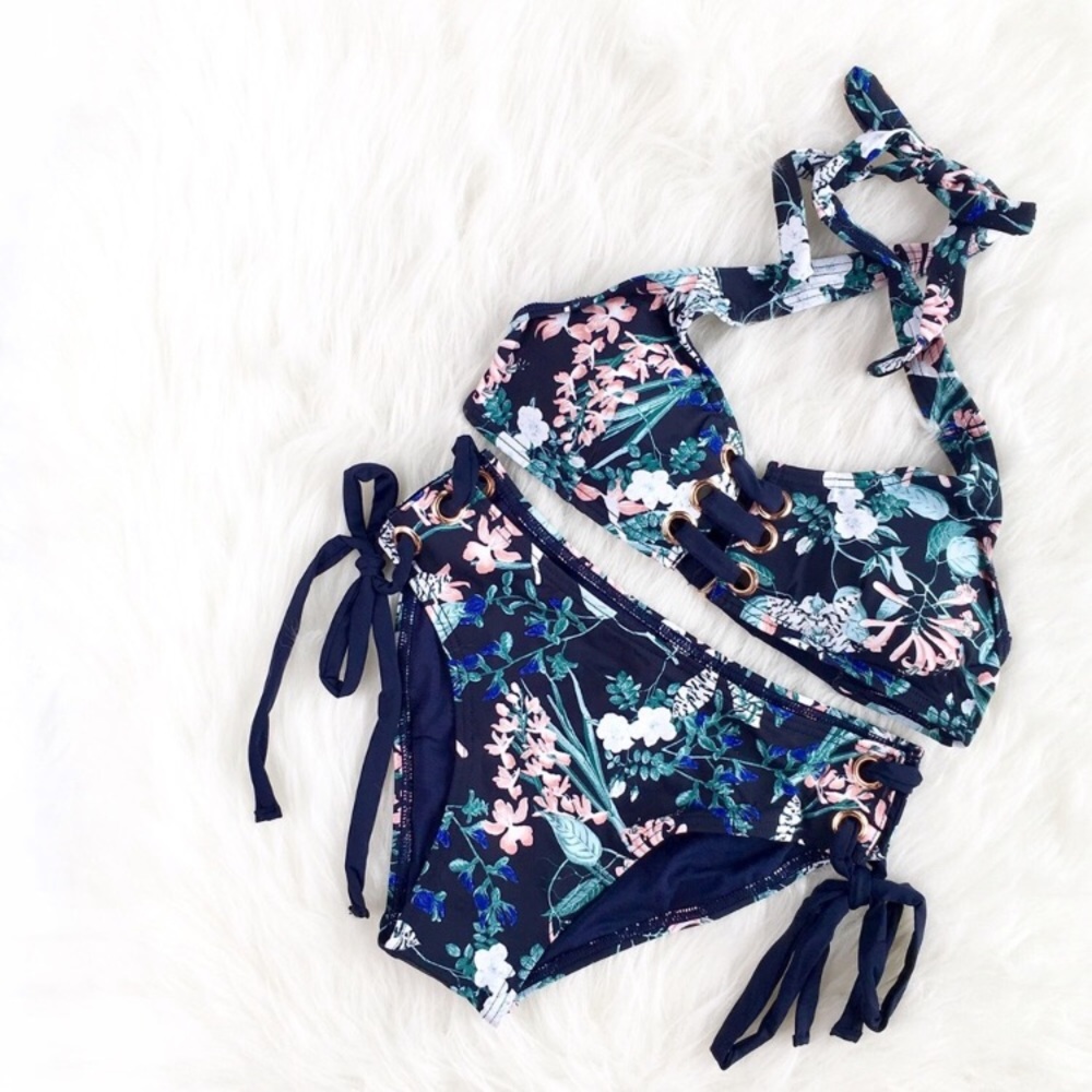 By Tart Collection. Midnight Floral lace up bikini